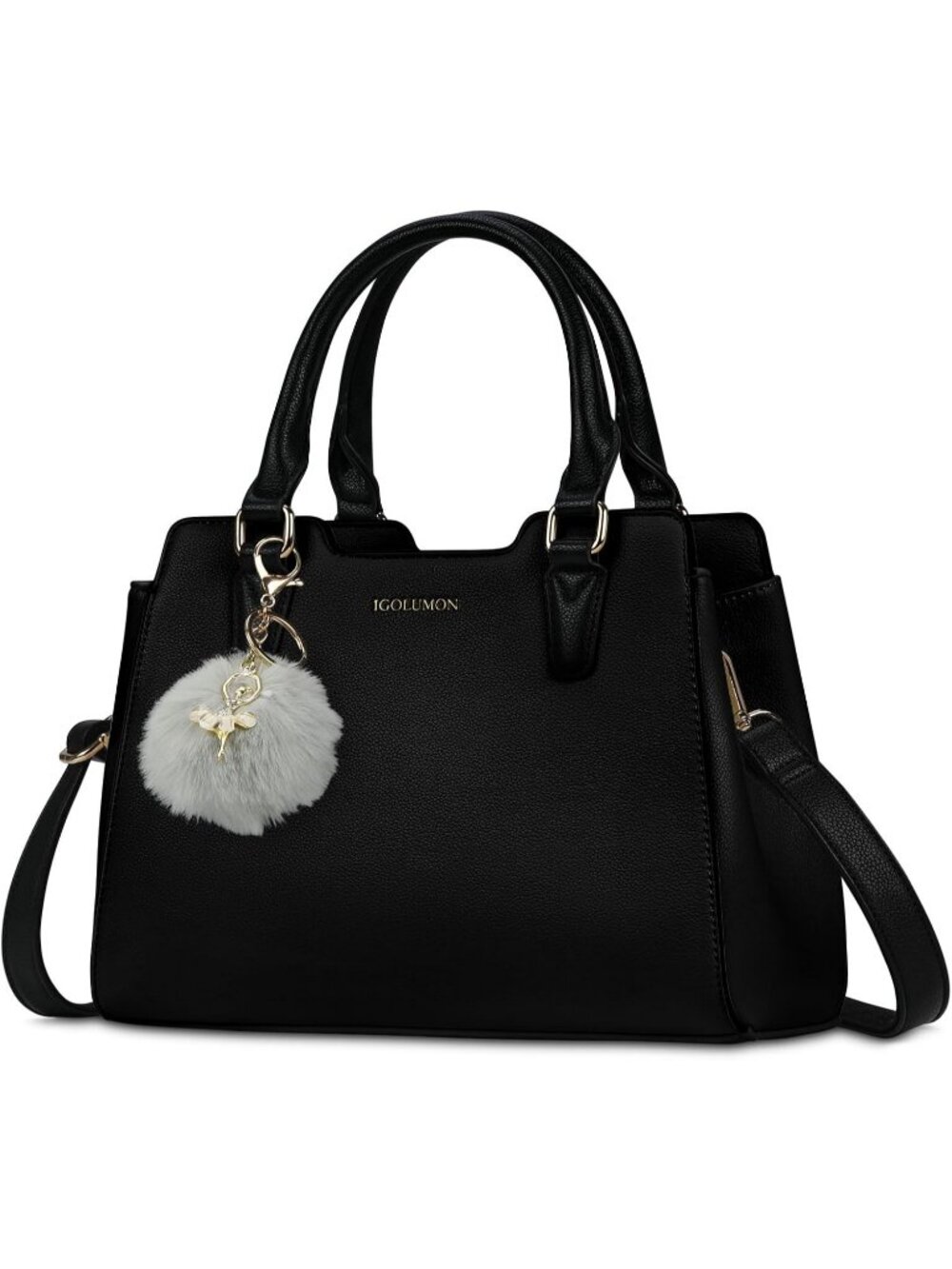 Women's Black Leather Waterproof Crossbody Bag Top-Handle Tote Handbag Ladies